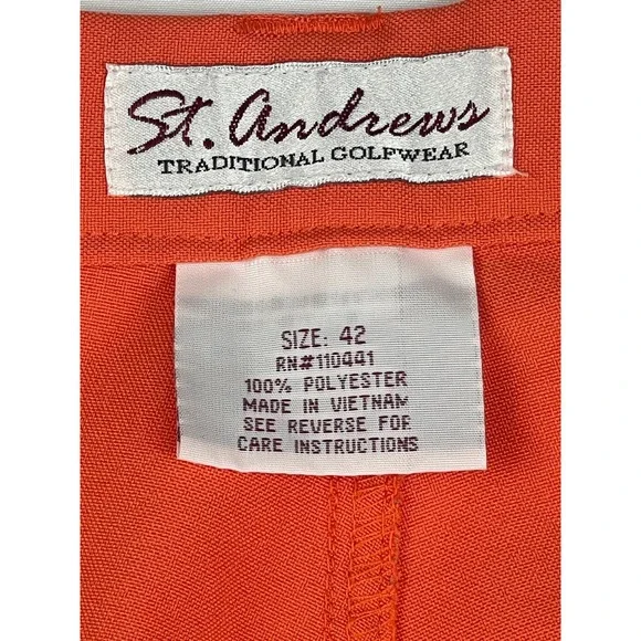 St Andrews Traditional Golfwear Mens Orange Pleated Knee Length Pants SZ42 00801 - Picture 2 of 9